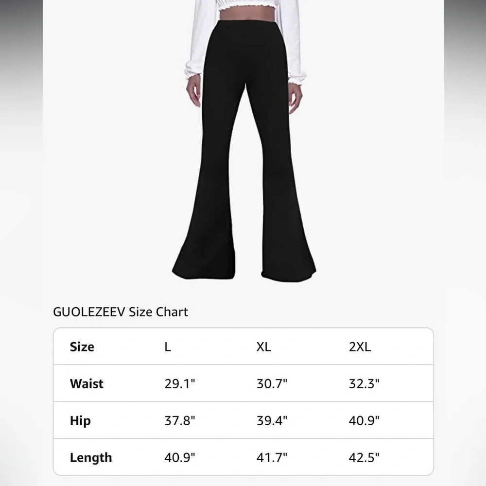 Guolezeev High Waisted Bellbottom Flare 70s Black Pants NWT - Picture 12 of 12